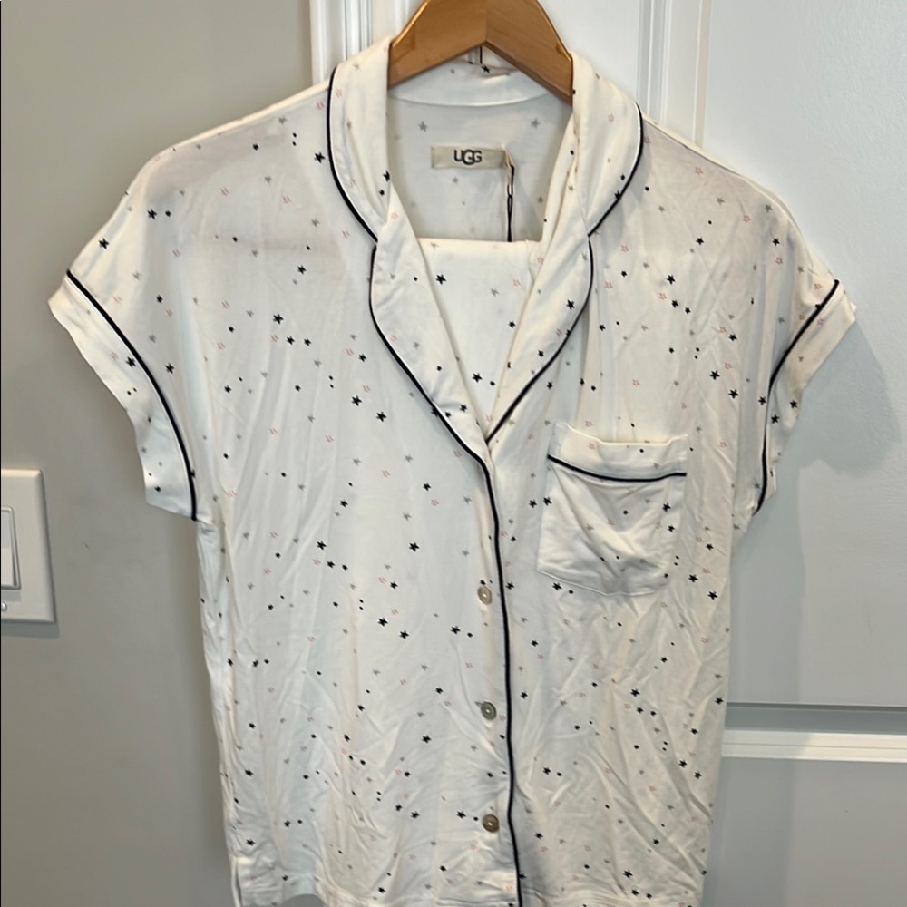 UGG Cream Pajama Set with Black Piping